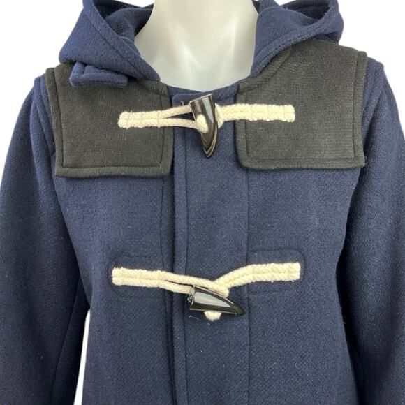 J.W. Anderson x Uniqlo Navy Blue Wool Blend Hooded Long Duffle Coat Jacket Sz XS - Picture 3 of 5